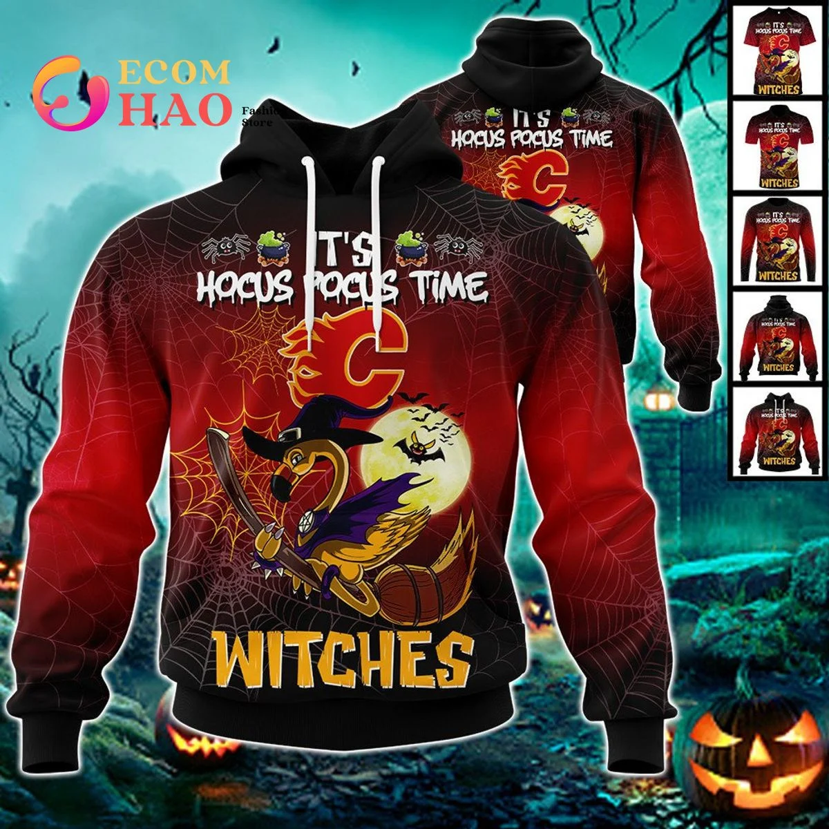 Calgary Flames Halloween Jersey Flamingo Witches Hocus Pocus 3D Hoodie, Zip Hoodie, Man - Women, Warm, Premium Quality HZ0501