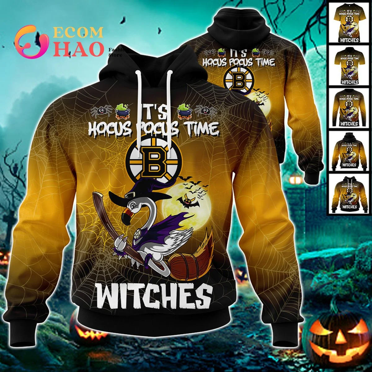 Boston Bruins Halloween Jersey Flamingo Witches Hocus Pocus 3D Hoodie, Zip Hoodie, Man - Women, Warm, Premium Quality HZ0501