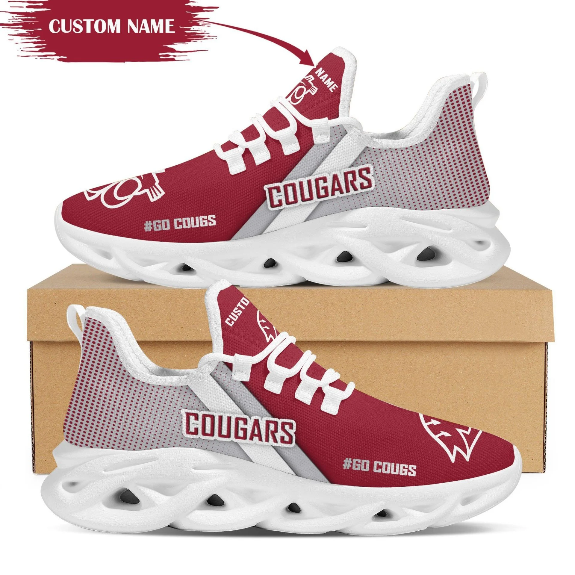 Washington State Cougars Custom Name Red Go Cougs Max Soul Shoes Custom  MS0601
