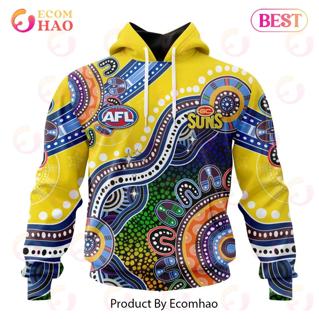AFL Gold Coast Suns Special Indigenous Design 3D Hoodie, Zip Hoodie, Man - Women, Warm, Premium Quality HZ0501