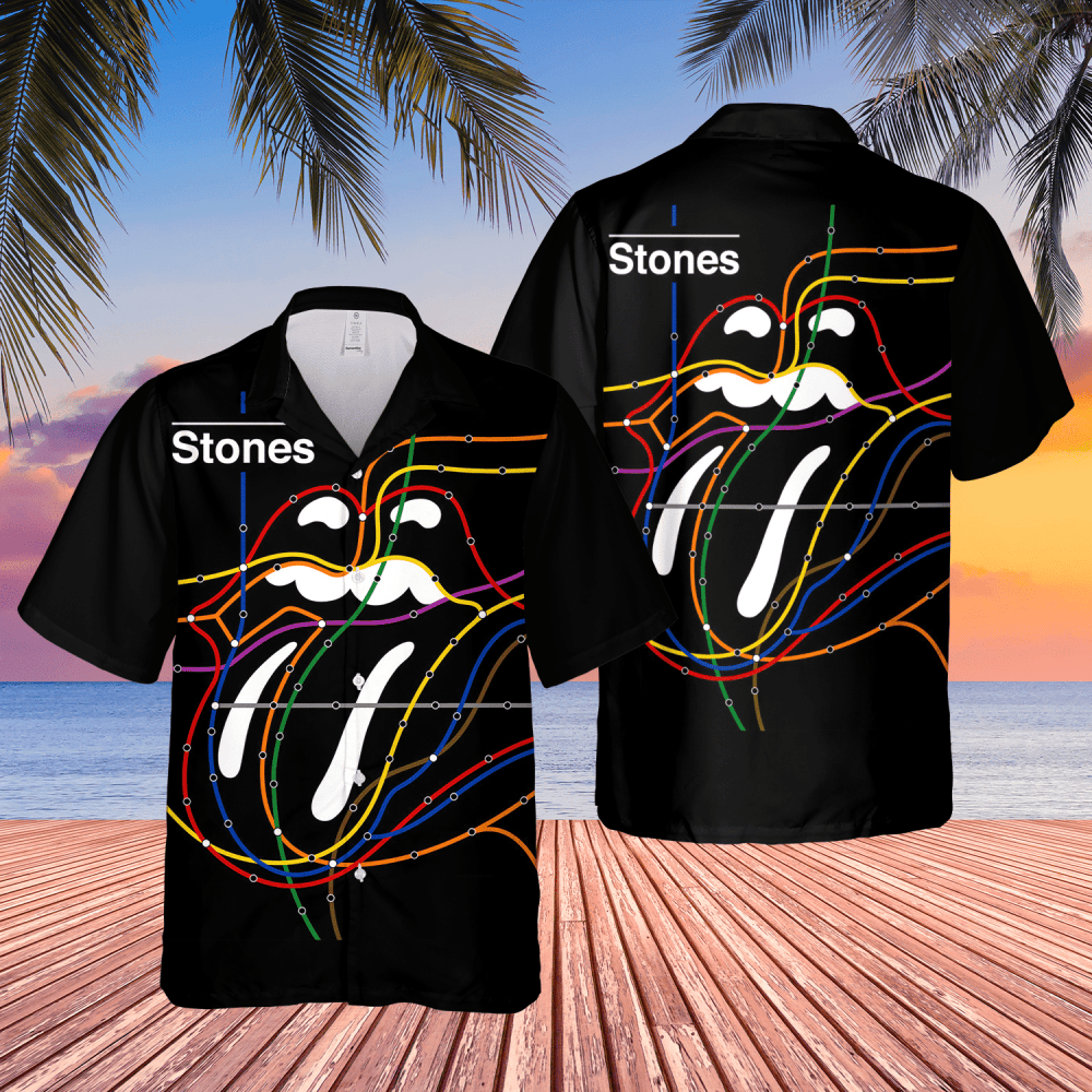 The Rolling Stones Awesome Tongue Lines Shape Hawaiian Shirt HW0601