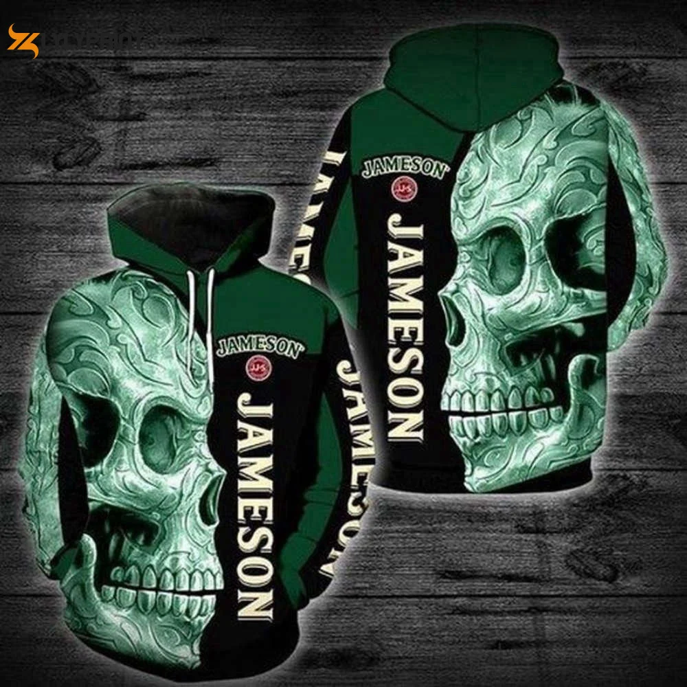 Skull Jameson Irish Whiskey 3D All Over Print Hoodie, Zip Hoodie HZ0501