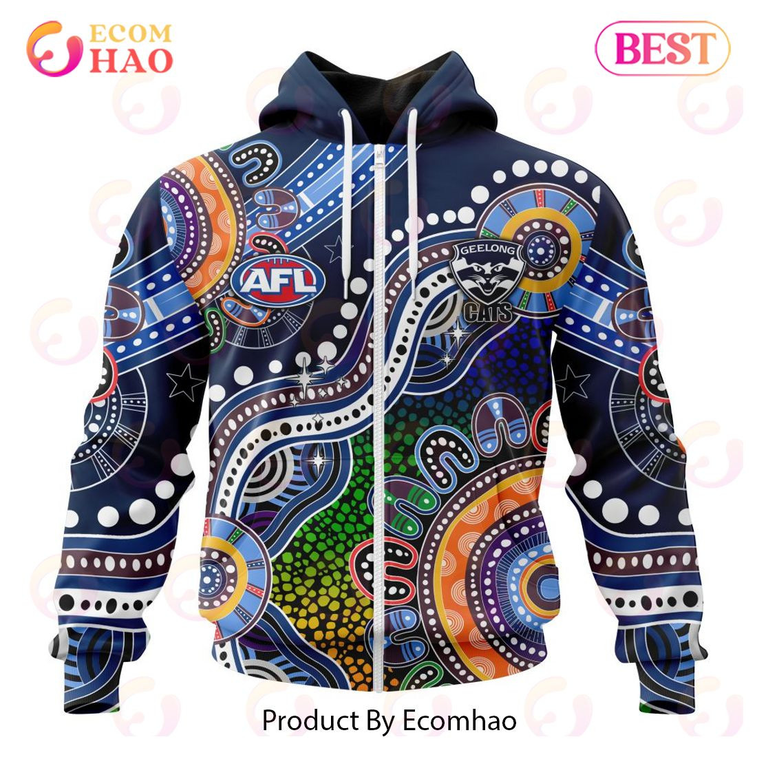 AFL Geelong Cats Special Indigenous Design 3D Hoodie, Zip Hoodie, Man - Women, Warm, Premium Quality HZ0501