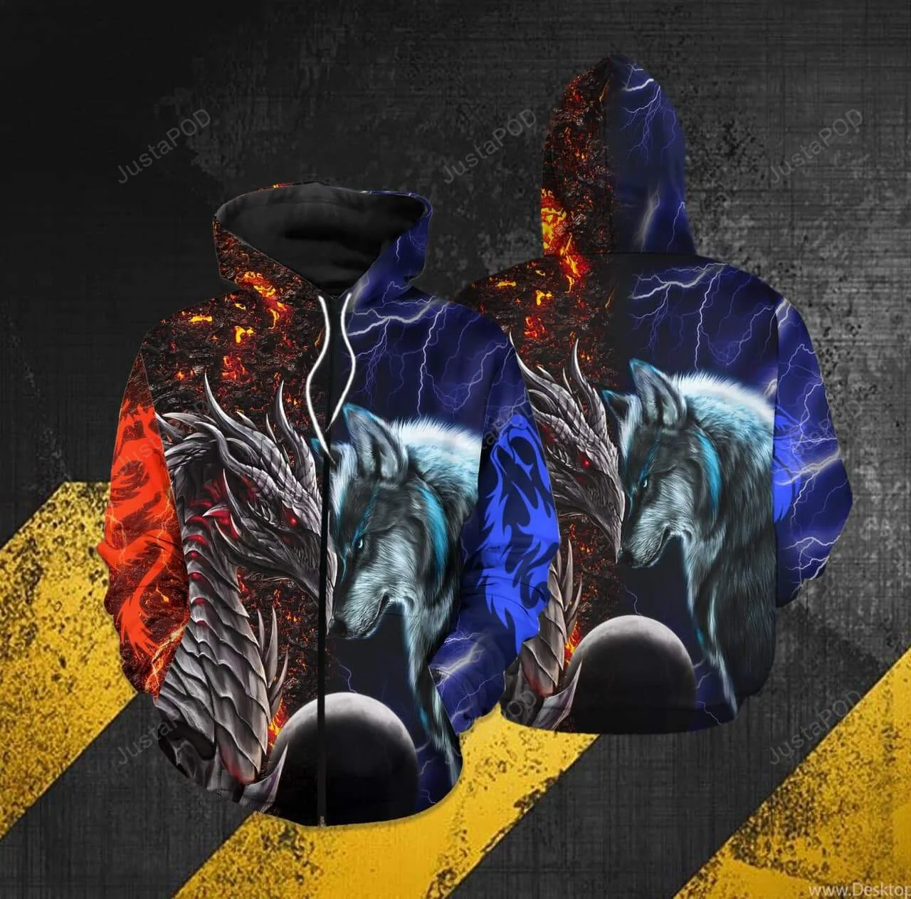 Dragon And Wolf 3D All Print Hoodie, Zip- Up Hoodie HZ0501