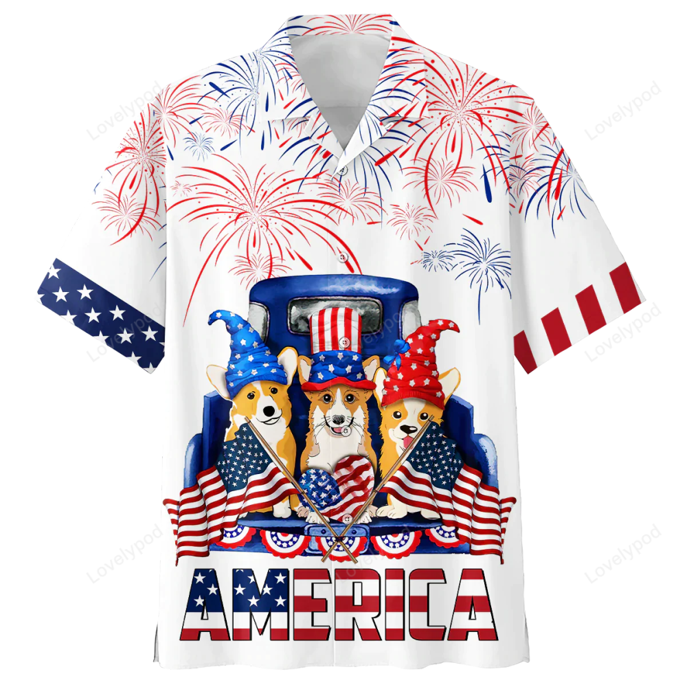 Corgi 4th of july Hawaiian Shirt Independence Day Hawaiian Shirt, Gift For Men Women HW0601