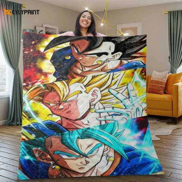 Dragon Ball Quilt Blanket For Fans Home Decor Gift, Vegito Son Goku Mashup Vegeta Gift For Fan ,  Soft Quilt, King Size, All Season Cozy Quilt QB0901