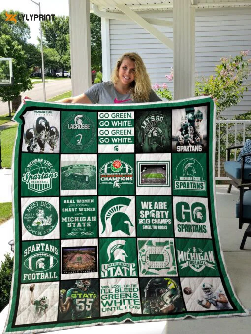 Michigan State Spartans 1 Quilt Blanket For Fans Home Decor Gift , Soft Quilt, King Size, All Season Cozy Quilt QB0901