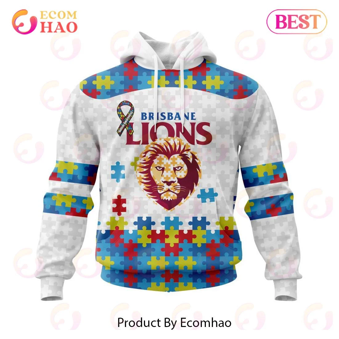 AFL Brisbane Lions Autism Awareness Personalized Name & Number 3D Hoodie, Zip Hoodie, Man - Women, Warm, Premium Quality HZ0501