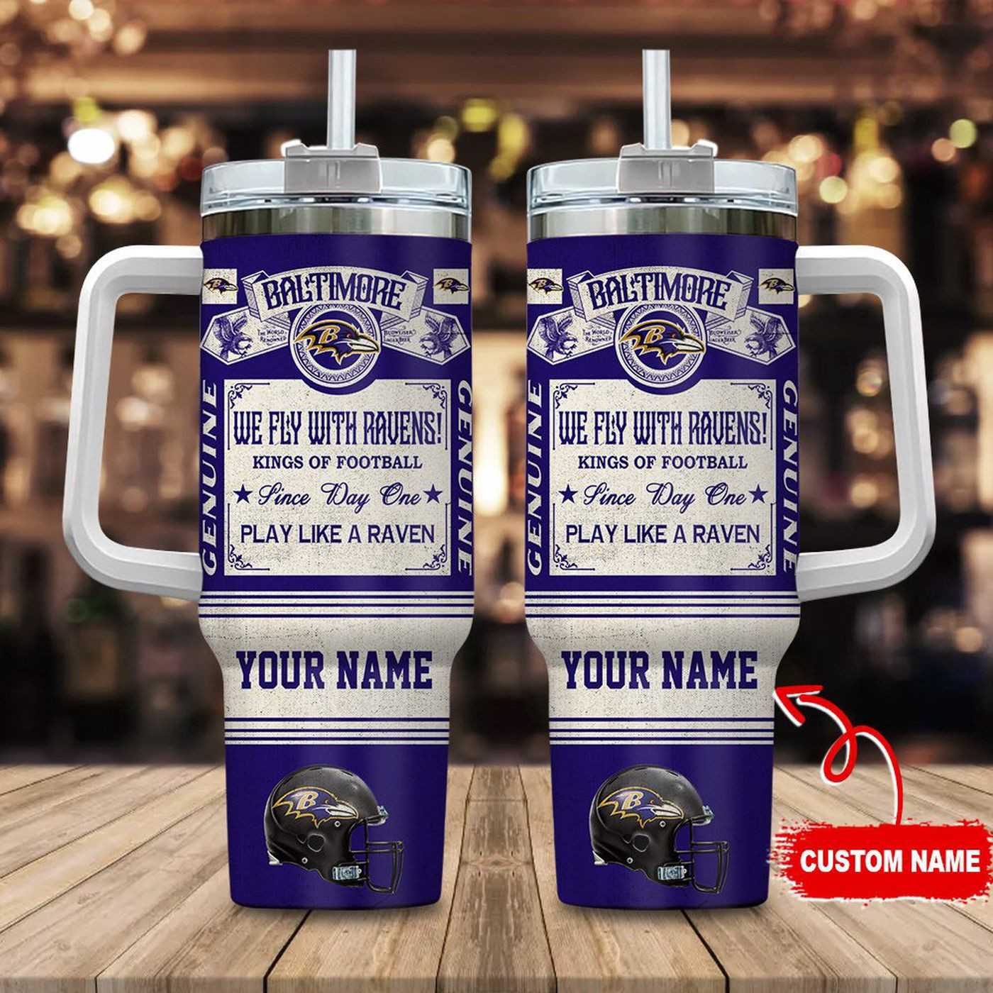 Baltimore Ravens Vintage King of Football Custom Name 40oz Stanley Tumbler - Perfect Gift for Fans 0501TB40