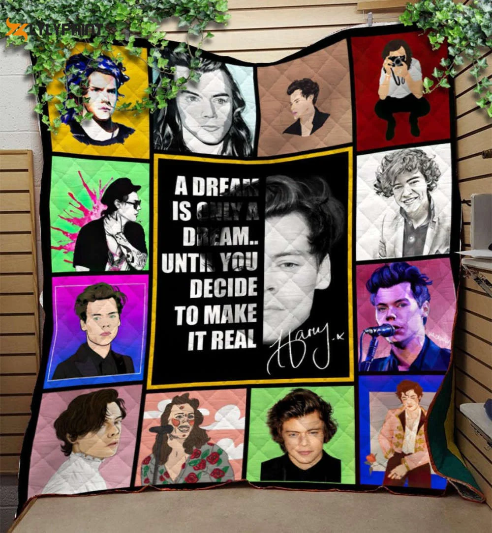 A Harry Little Blanket, Funny Harry Styles Quilt, Gift For Harry Styles Fan, Festive Lights, Harry Singer Quilt Blanket , Soft Quilt, King Size, All Season Cozy Quilt QB0901