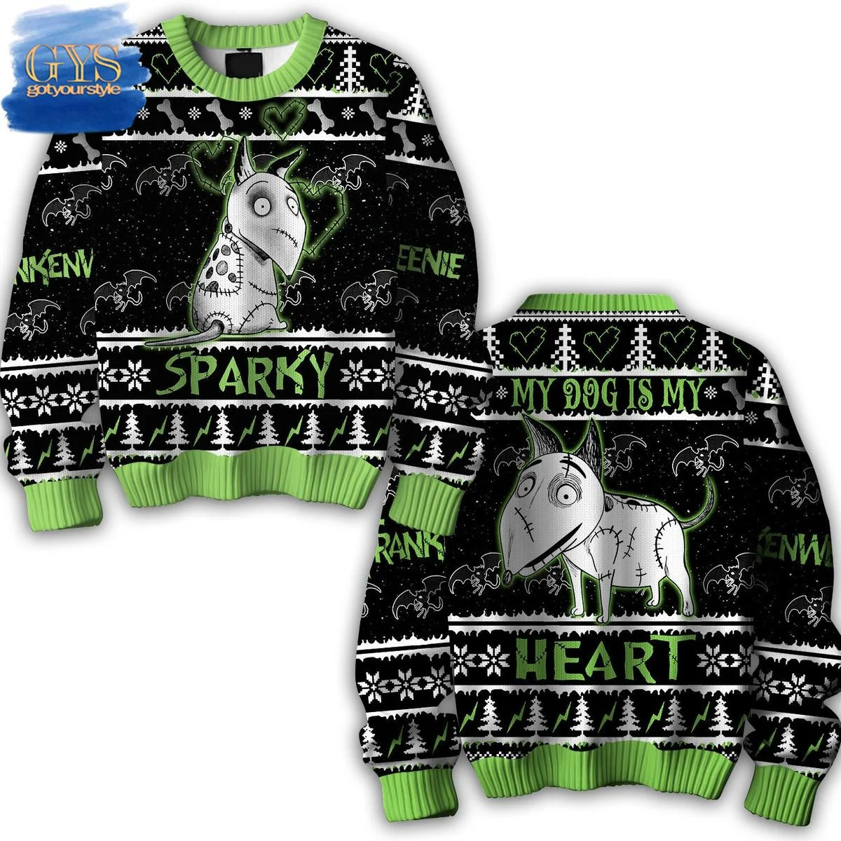 Frankenweenie Sparky Black Halloween Ugly Sweater , Cozy Soft Unisex Pullover SW0601