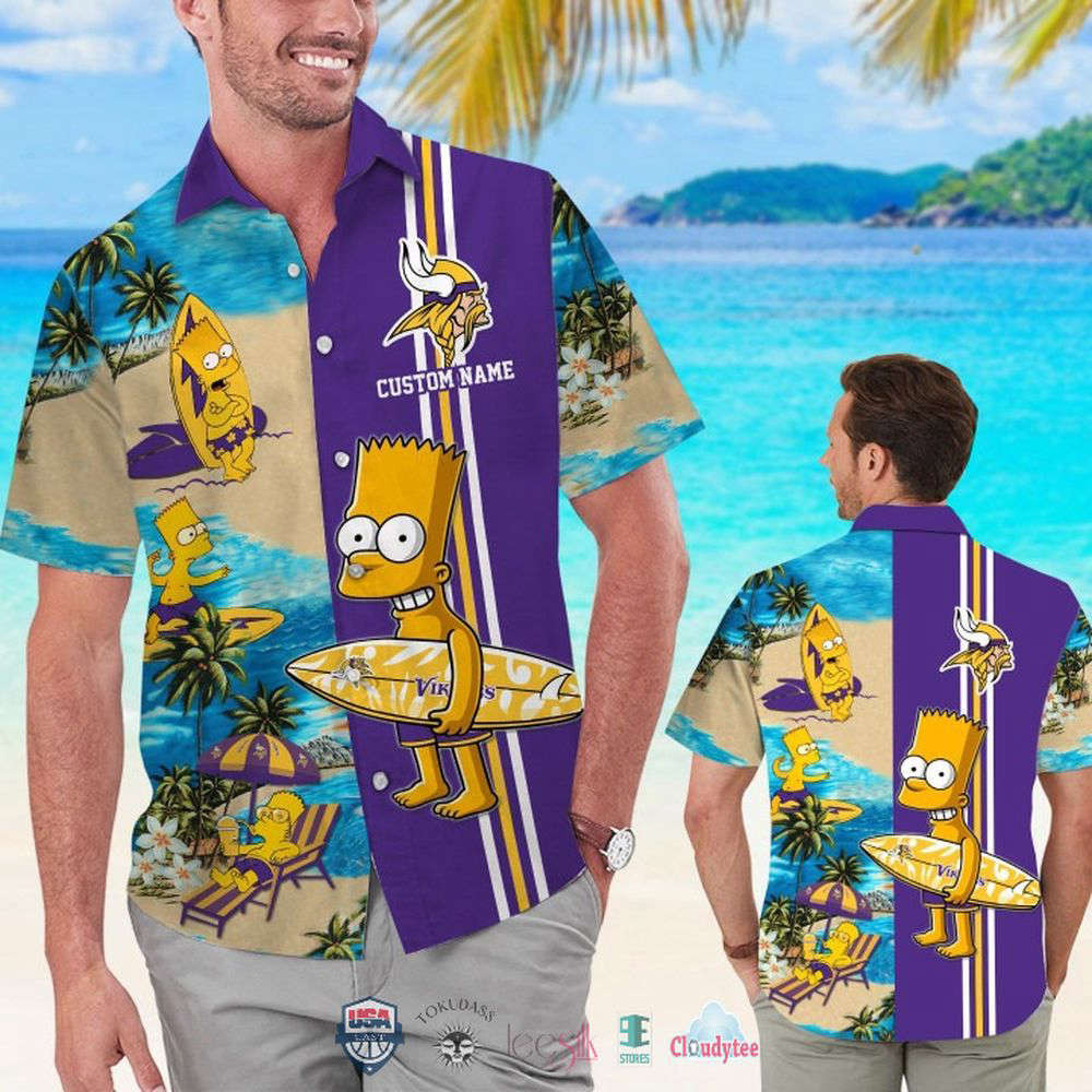 Custom Name Minnesota Vikings Bart Simpson Hawaiian Shirt For Men And Women HW0601