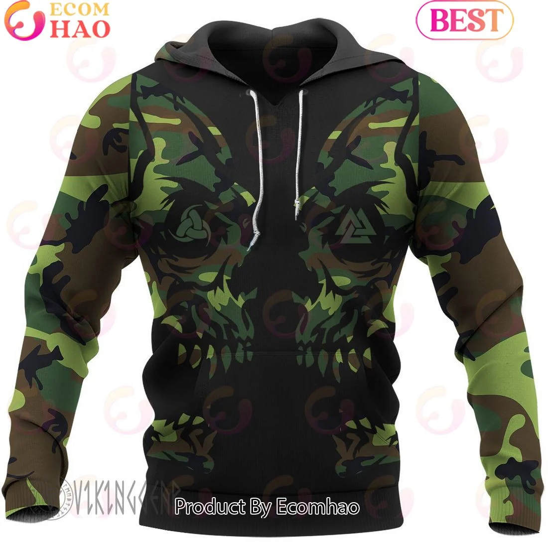 Camo Valknut Skull Art Viking Hoodie, Zip Hoodie, Man - Women, Warm, Premium Quality HZ0501