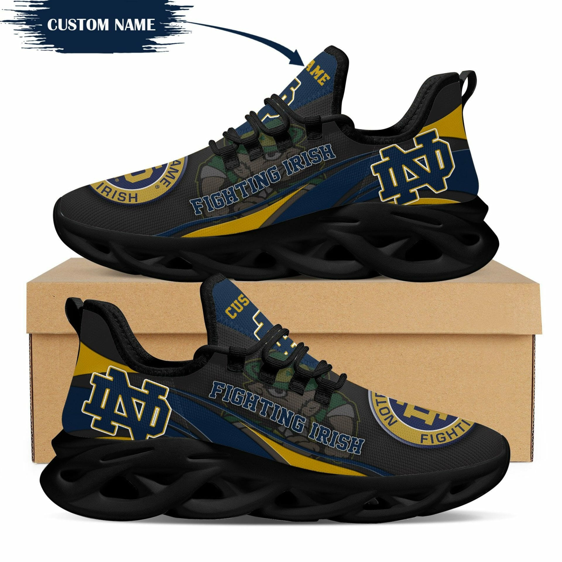 NCAA Notre Dame Fighting Irish Custom Name Black Blue Max Soul Shoes Sneakers MS0601