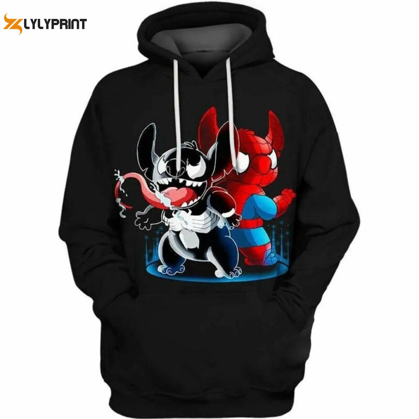 Spider Man Venom & Stitch Over Print 3D Zip Hoodie – Trendy & Unique Marvel Design HZ0501