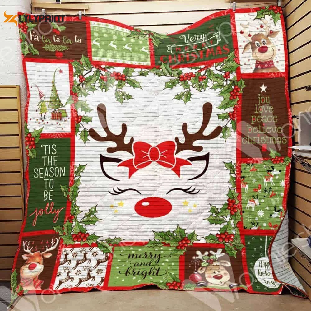 Baby Reindeer Christmas 3D Customized Quilt , Soft Quilt, King Size, All Season Cozy Quilt QB0901