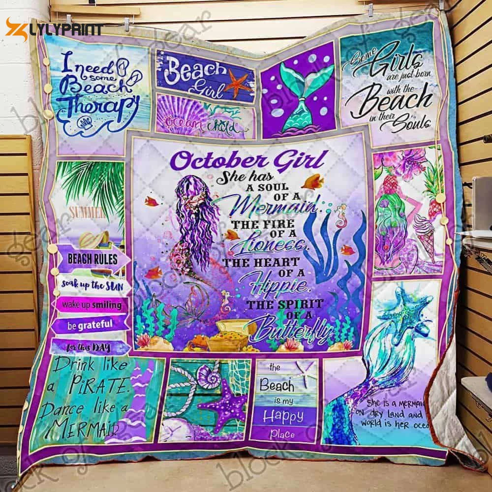October Girl A Soul Of A Mermaid 3D Customized Quilt , Soft Quilt, King Size, All Season Cozy Quilt QB0901