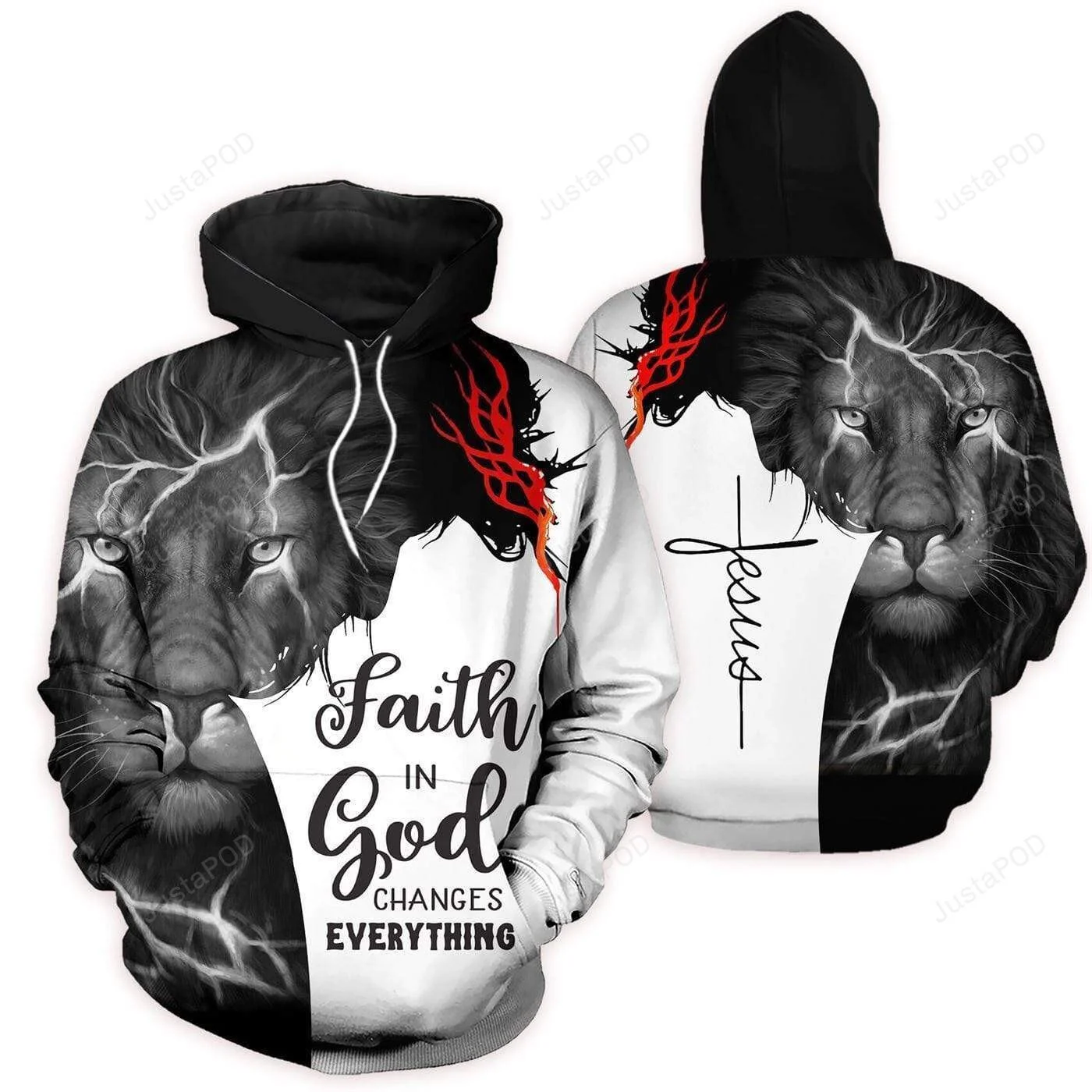 Lion Jesus Thunder Faith In God 3D All Print Hoodie, Zip- Up Hoodie HZ0501