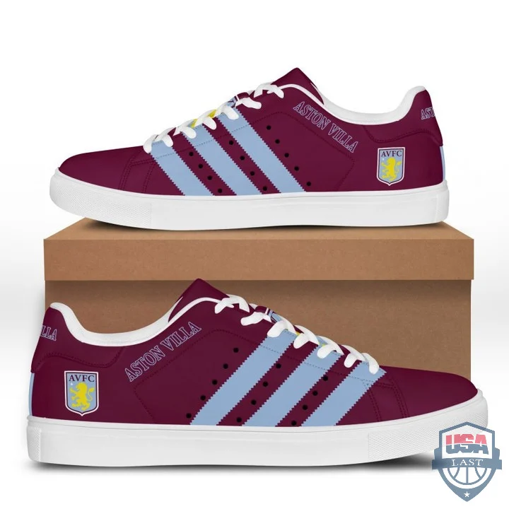 Aston Villa FC Claret Blue Stan Smith Shoes for Ladies Men, Trendy Style Sneakers ST0801