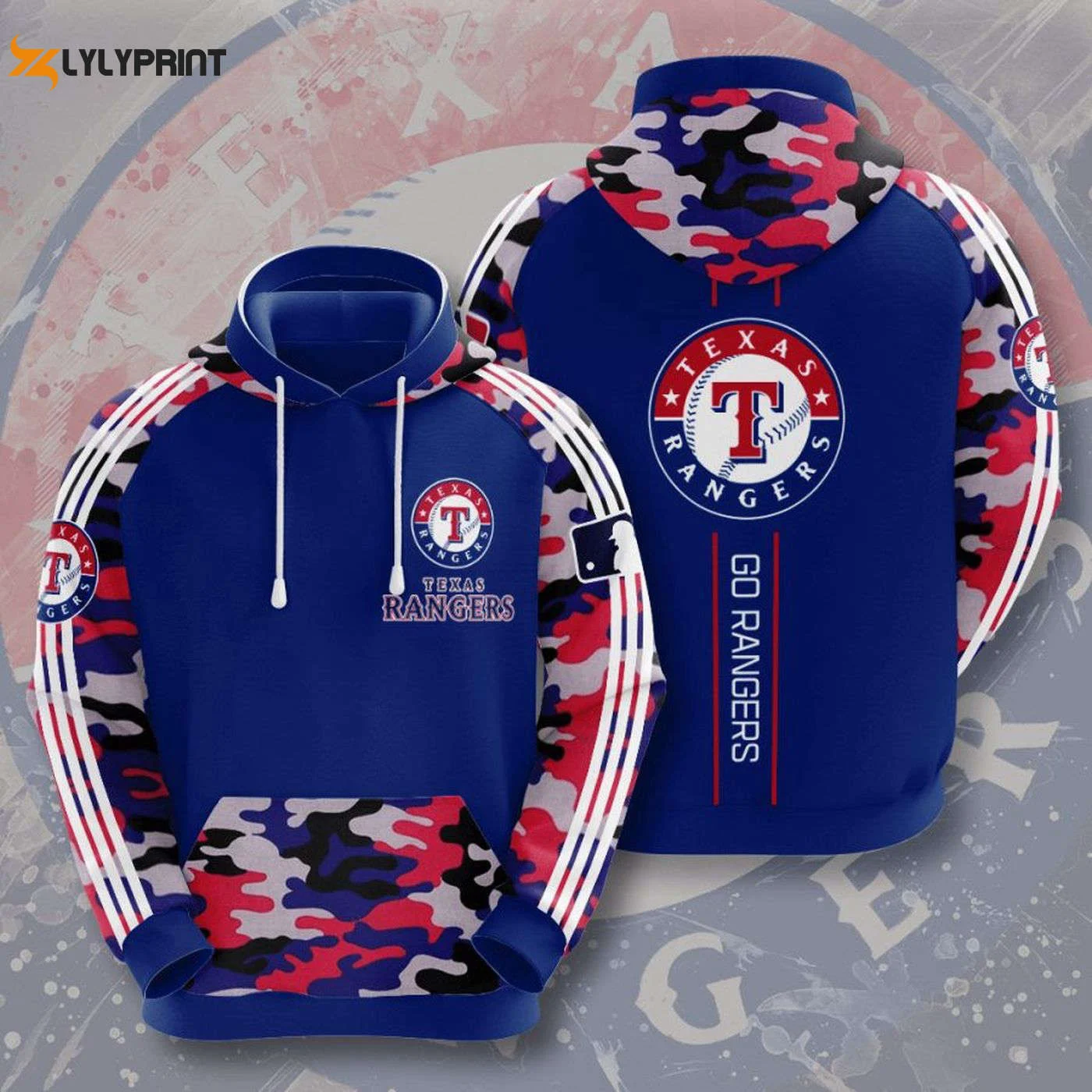 Texas Rangers Blue Red Camo Pullover Hoodie – Stylish AOP Shirt HZ0501