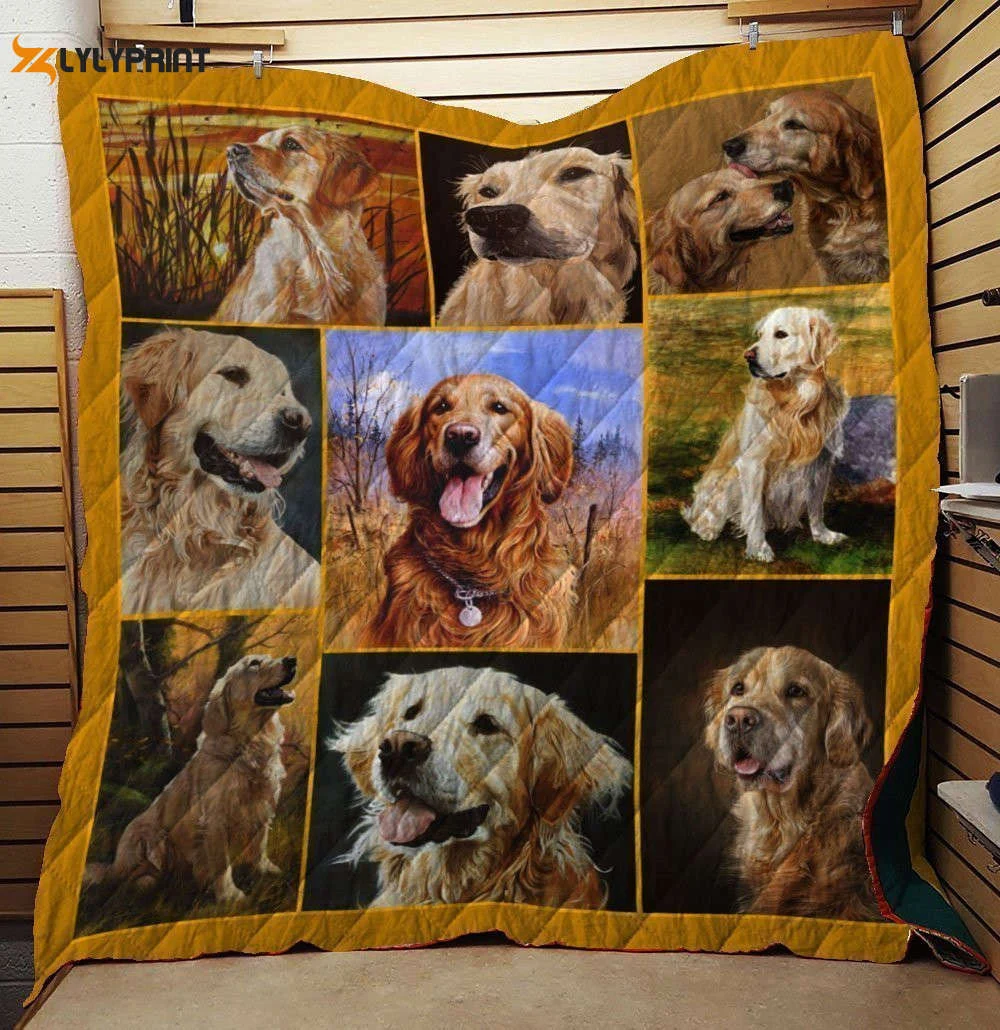 Golden Retriever Dog Blanket For Fans Home Decor Giftcustomize Quilt Blanket For Fans Home Decor Gift ,  Soft Quilt, King Size, All Season Cozy Quilt QB0901