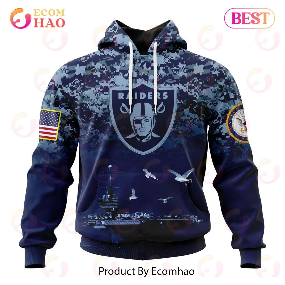 Best Las Vegas Raiders Honor US Navy Veterans All Over Print Hoodie, Zip Hoodie, Man - Women, Warm, Premium Quality HZ0501