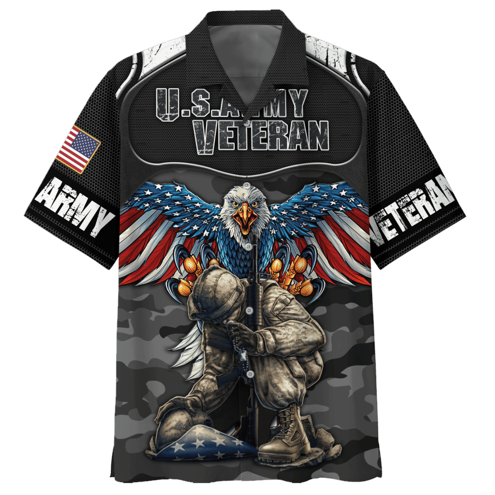 Eagle U.S.Army Veteran Black Hawaiian Shirt HW0601
