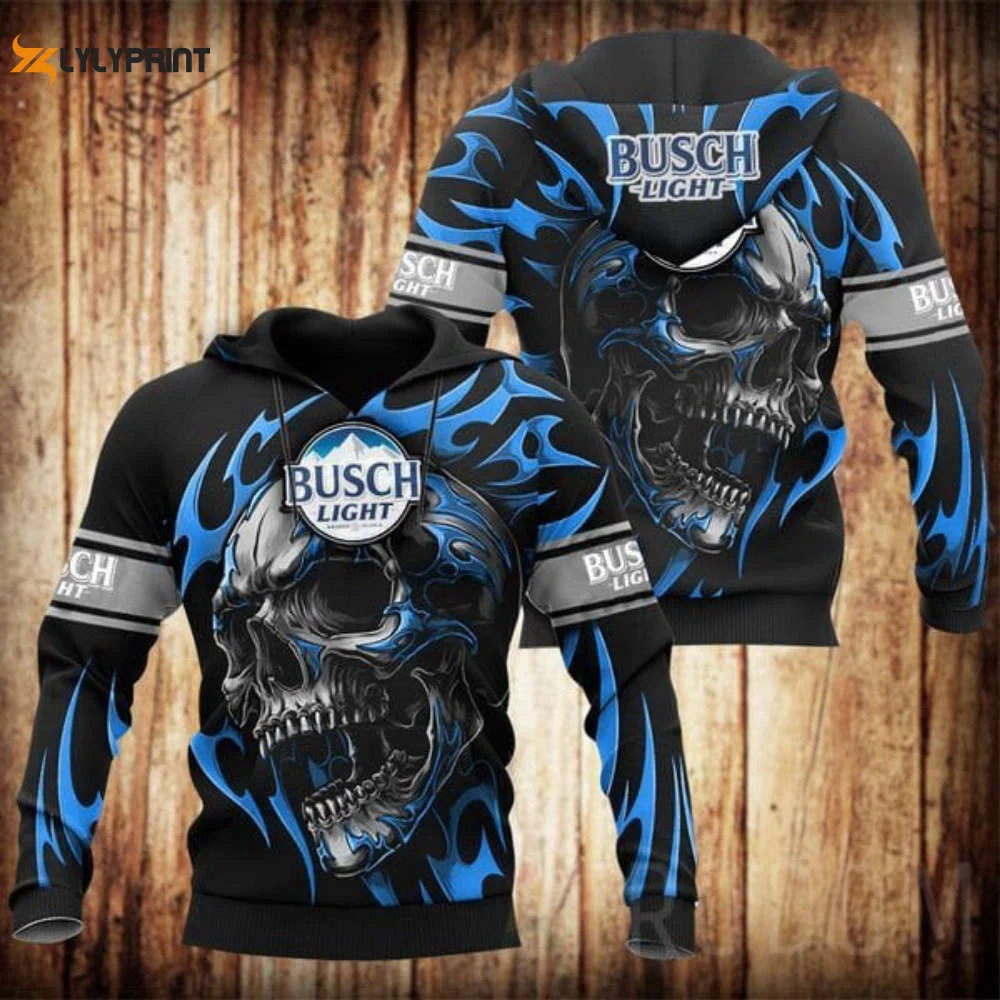 Basic Skull Busch Light 3D All Over Print Hoodie, Zip Hoodie HZ0501
