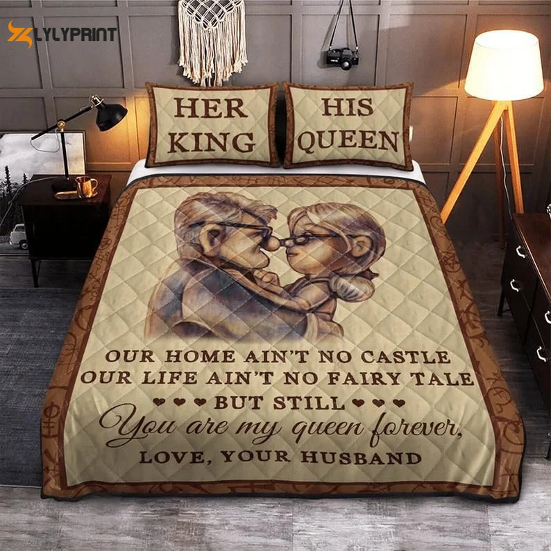 Disney Up Carl Elli Our Home Ain't No Castle Our Life Ain't No Fairy Tale But Still You Are My Queen Forever Love Your Duvet Quilt Bedding Set , Soft Quilt, King Size, All Season Cozy Quilt QB0901