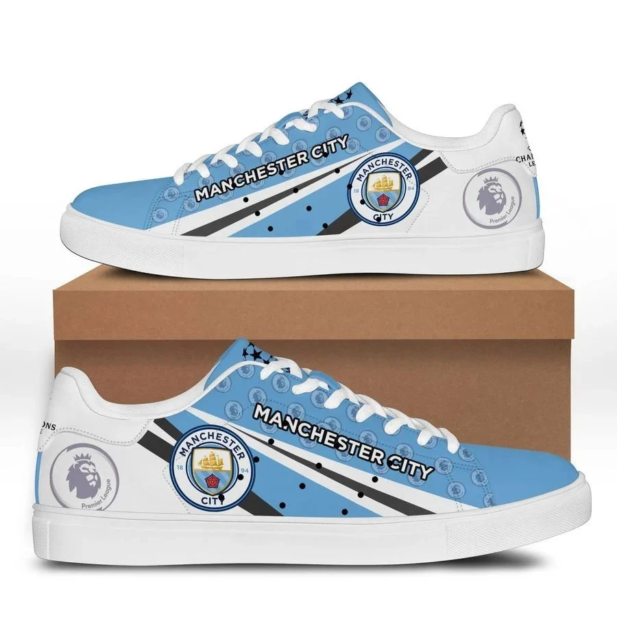 Manchester City Sky Blue White Stan Smith Shoes V2 for Ladies Men, Trendy Style Sneakers ST0801