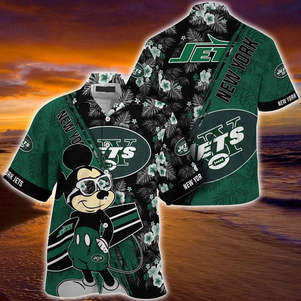 New York Jets NFL-Summer Hawaii Shirt Mickey And Floral Pattern For Sports Fans HW0601