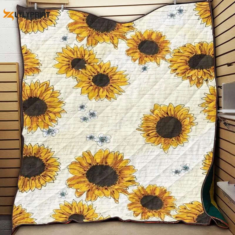 Sunflower Vintage 3D Customized Quilt ,  Soft Quilt, King Size, All Season Cozy Quilt QB0901