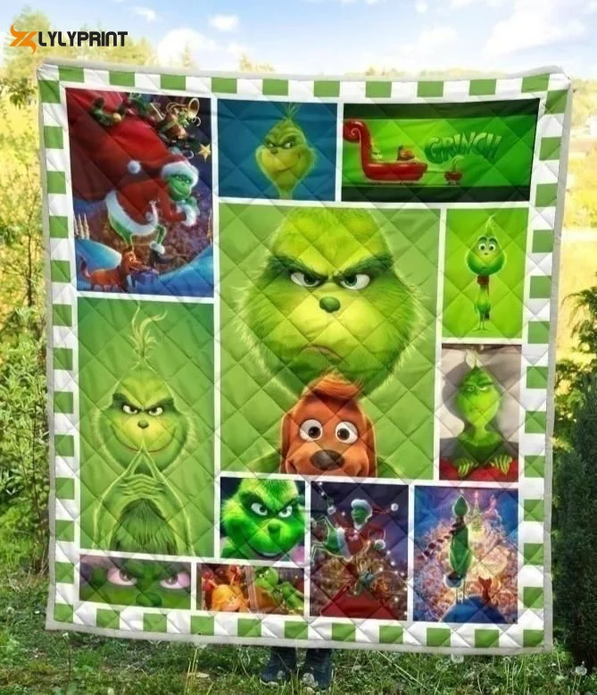 The Grinch Christmas Fan Gift Idea Quilt Blanket For Fans Home Decor Gift 14 ,  Soft Quilt, King Size, All Season Cozy Quilt QB0901