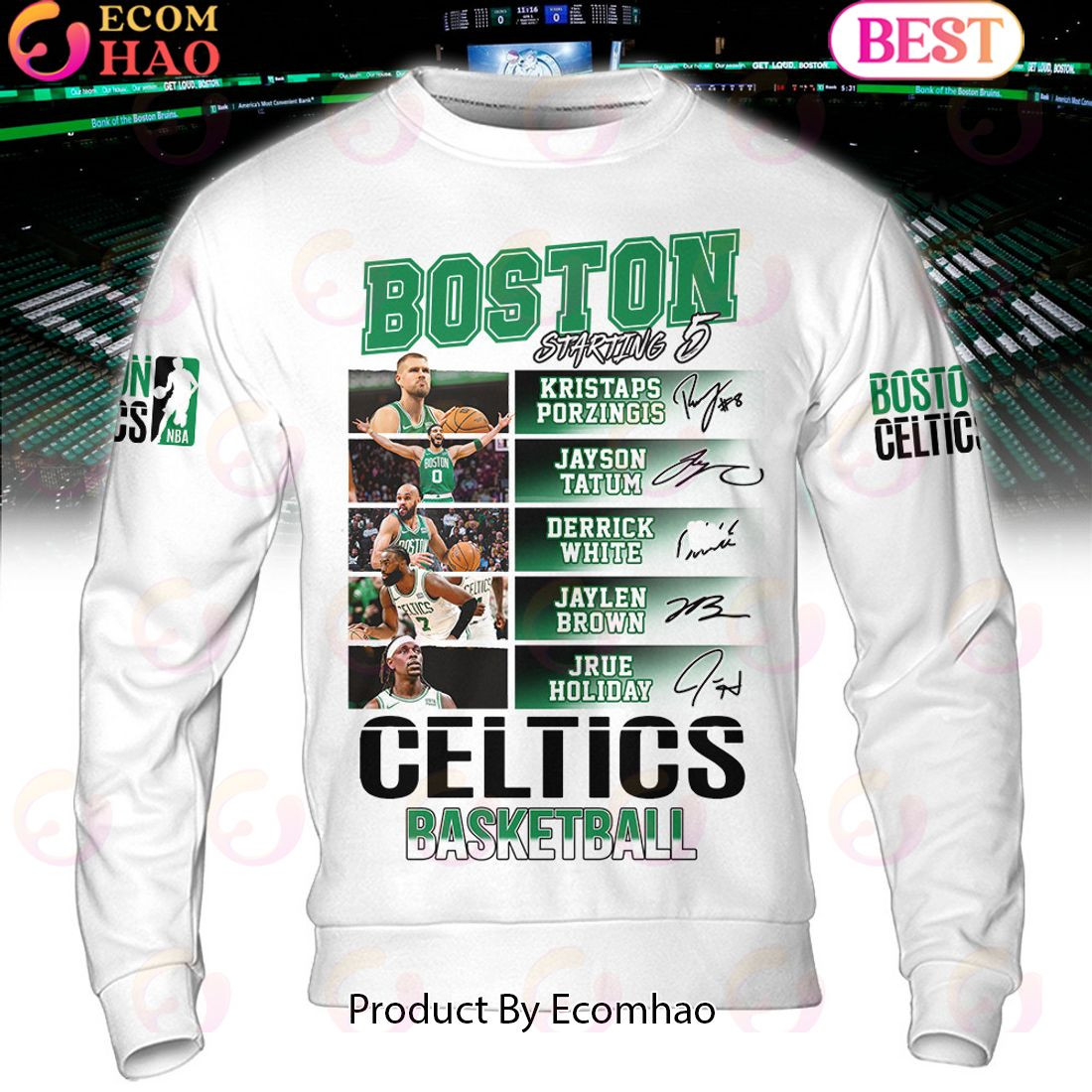 Boston Celtics Basketball Starting 5 White Hoodie, Zip Hoodie, Man - Women, Warm, Premium Quality HZ0501