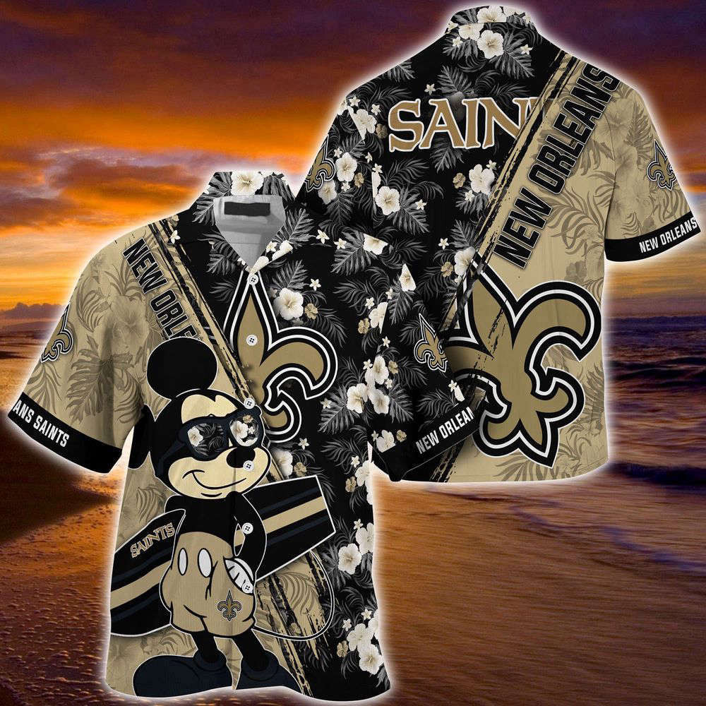 New Orleans Saints NFL-Summer Hawaii Shirt Mickey And Floral Pattern For Sports Fans HW0601