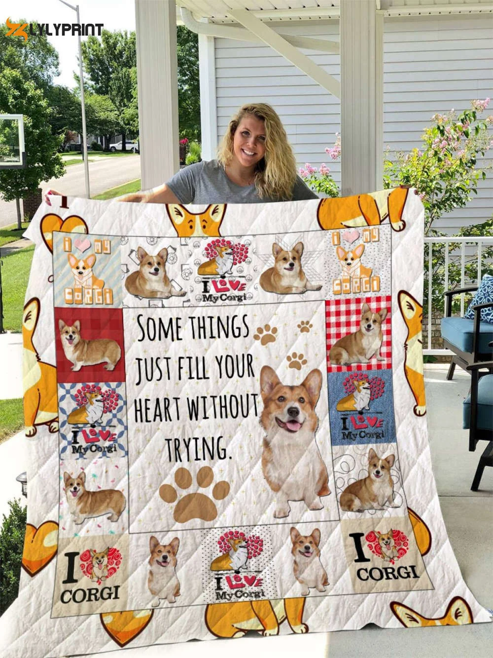 Corgifill Your Heart , Soft Quilt, King Size, All Season Cozy Quilt QB0901