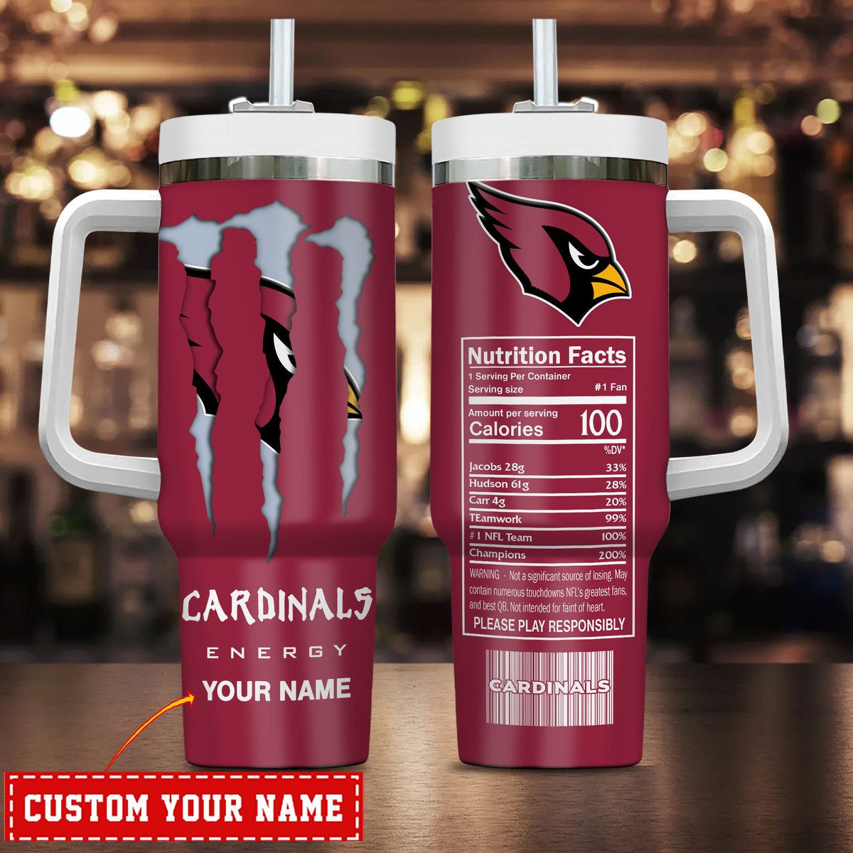 Arizona Cardinals Energy Nutrition Facts Personalized Stanley Tumbler 40Oz 0501TB40