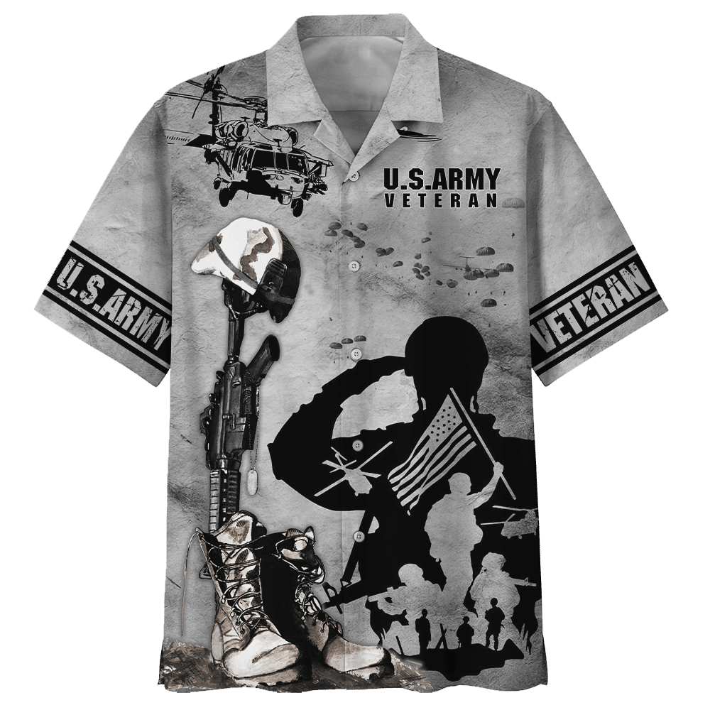U.S Army Veteran Soldiers Gray Hawaiian Shirt HW0601
