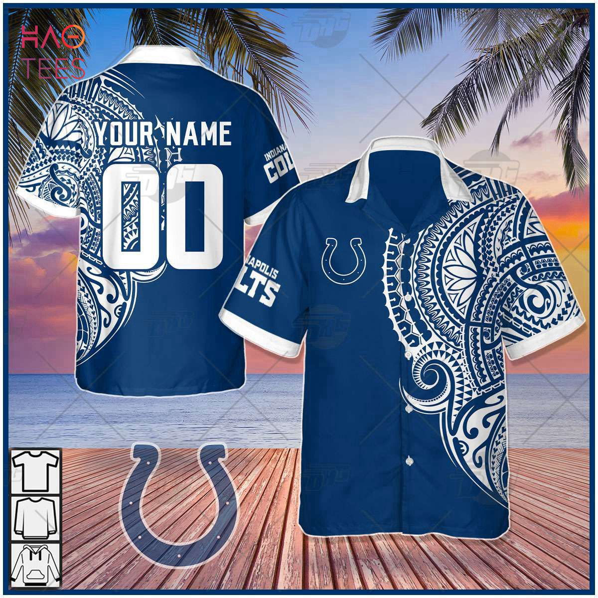 Personalize NFL Indianapolis Colts Polynesian Tattoo Design Hawaiian Shirt Fan Made HW0601