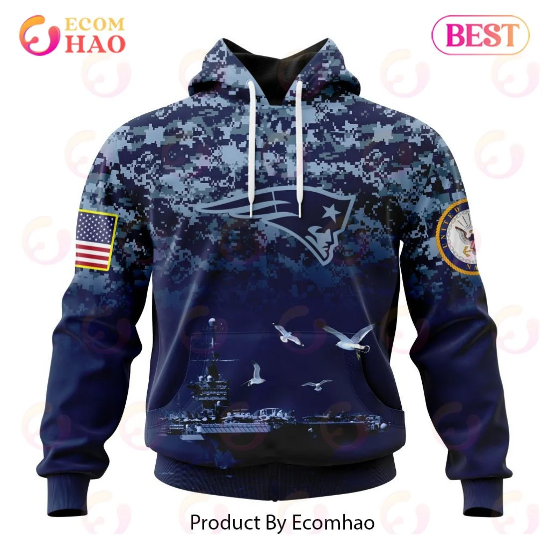 Best New England Patriots Honor US Navy Veterans All Over Print Hoodie, Zip Hoodie, Man - Women, Warm, Premium Quality HZ0501