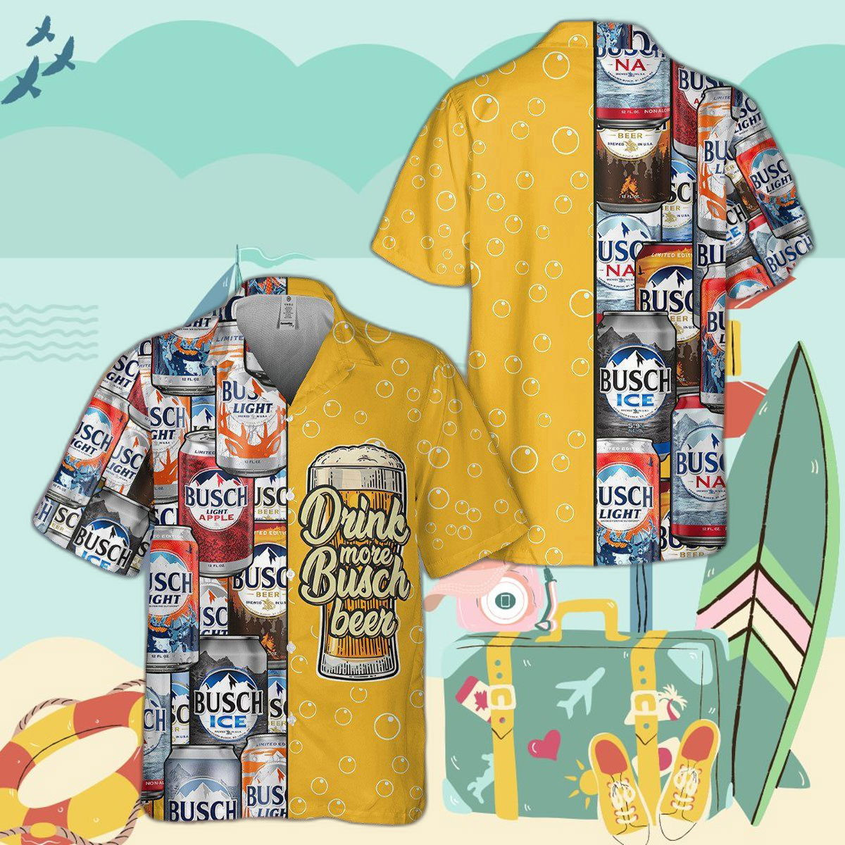 Drink More Busch Beer All Over Print 3D Hawaiian Shirt HW0601