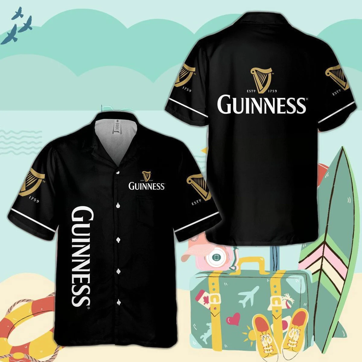 Guinness Beer All Over Print 3D Hawaiian Shirt HW0601