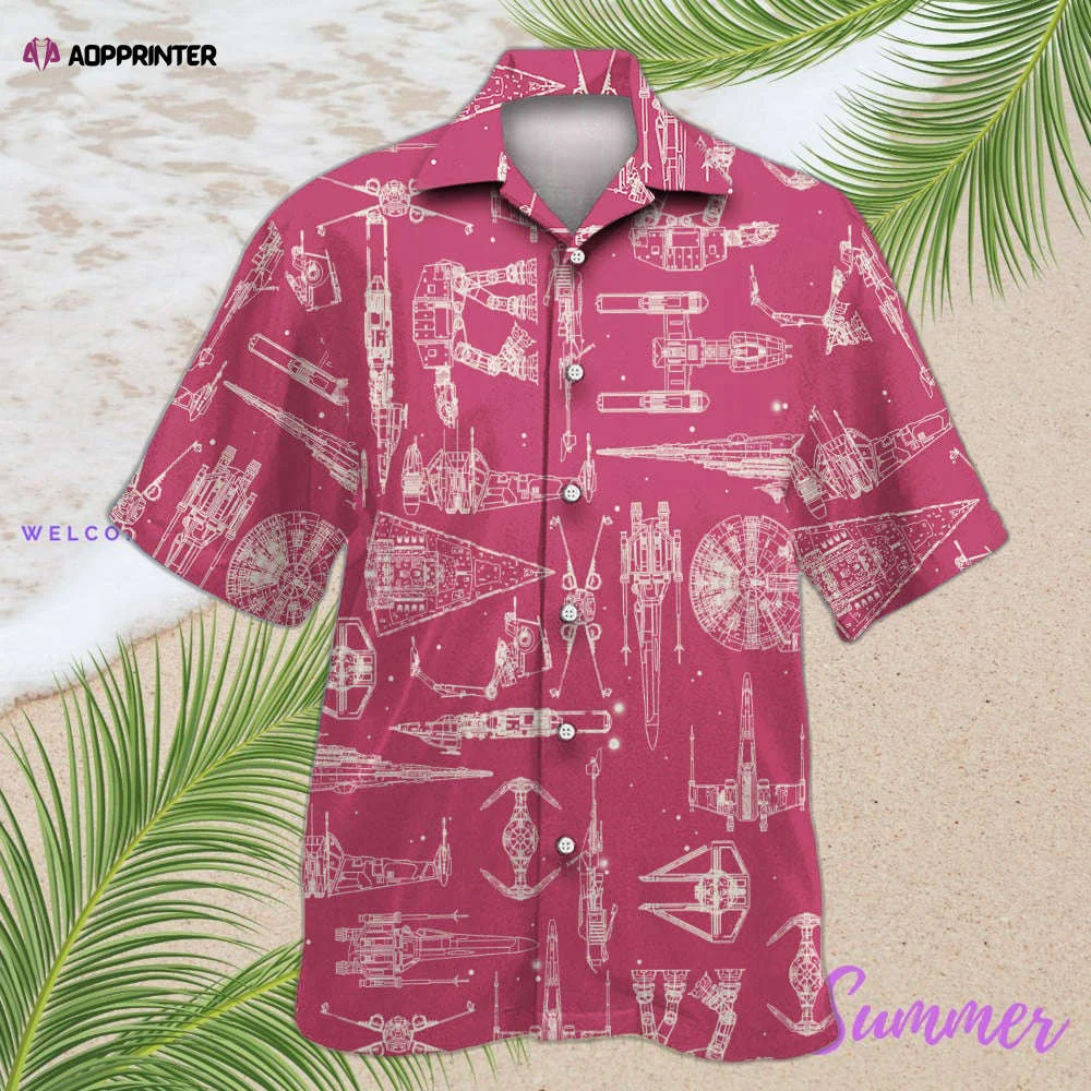 Space Ships Star Wars Pink Hawaiian Shirt Shorts Summer 2023 Hot HW0601