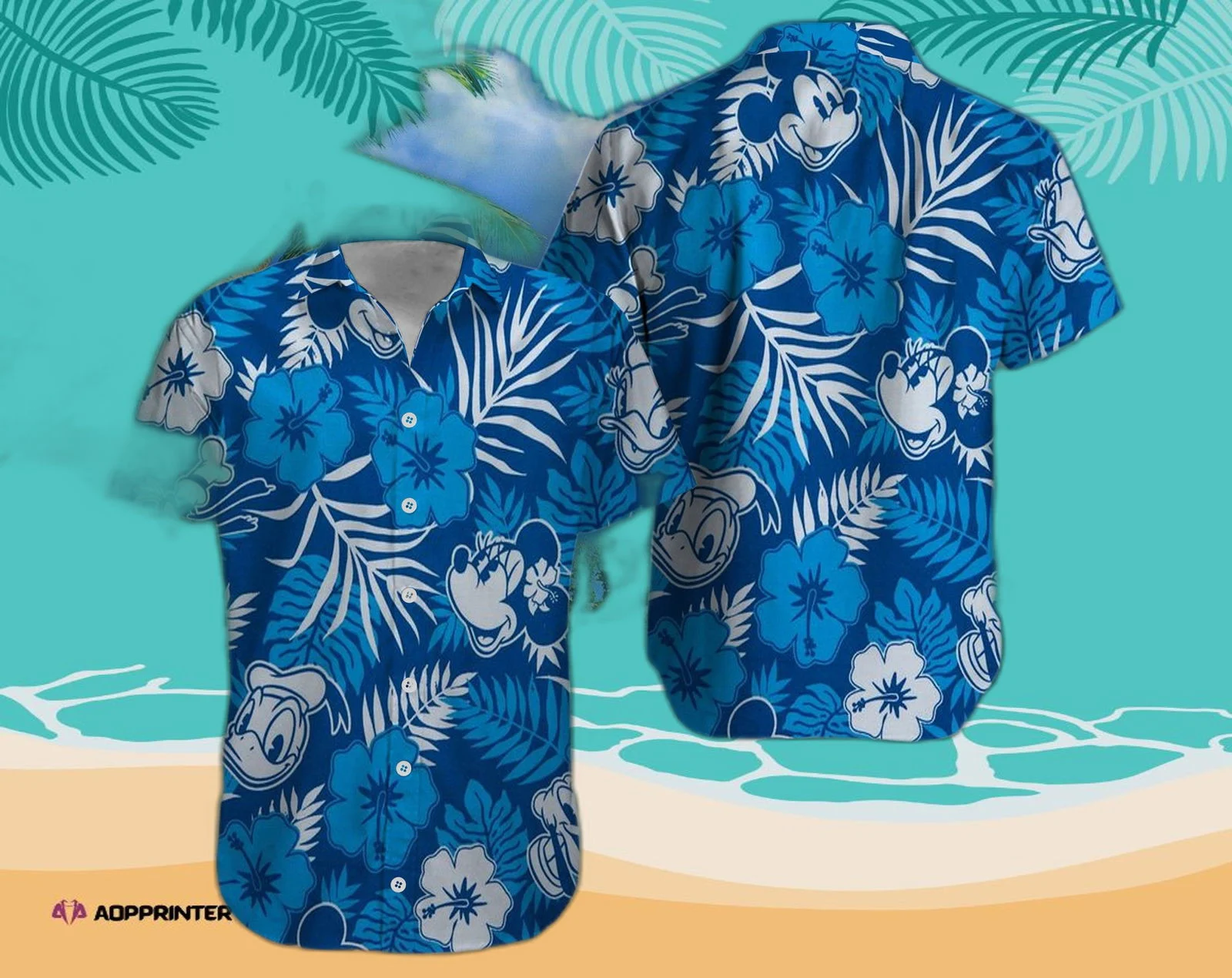 Disney Mickey Mouse Floral Aloha Hawaiian Shirt Tropical BLue 01 HW0601