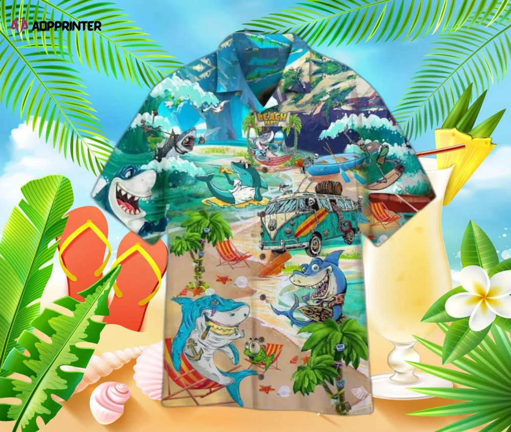 Shark 3D Animal Print Hawaiian Shirt, Fashionable Button Short Sleeve Streetwear For Men HW0601