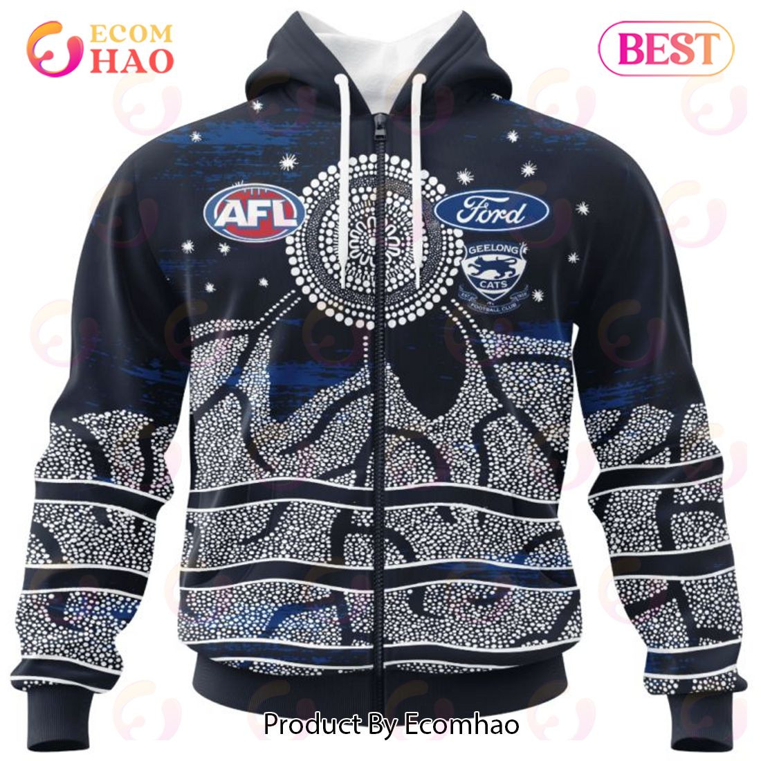 AFL Geelong Cats Special Indigenous Design 3D Hoodie, Zip Hoodie, Man - Women, Warm, Premium Quality HZ0501