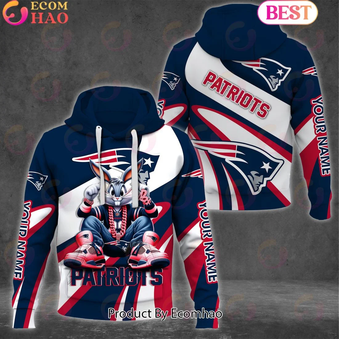 Custom Name New England Patriots Bugs Bunny Sport Clothing 3D Hoodie, Zip Hoodie, Man - Women, Warm, Premium Quality HZ0501