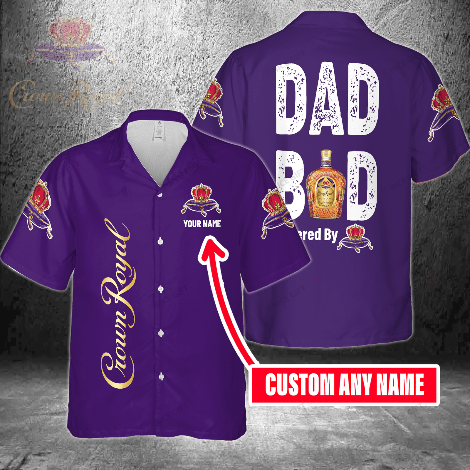 Dad Bod Powered By Crown Royal Custom Name Hawaiian Shirt For Men And Women HW0601