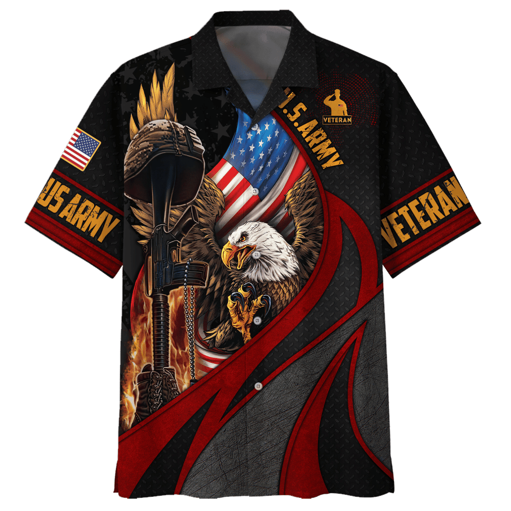 Eagle Wingspan Eagle U.S. Army Veteran Red Black Hawaiian Shirt HW0601