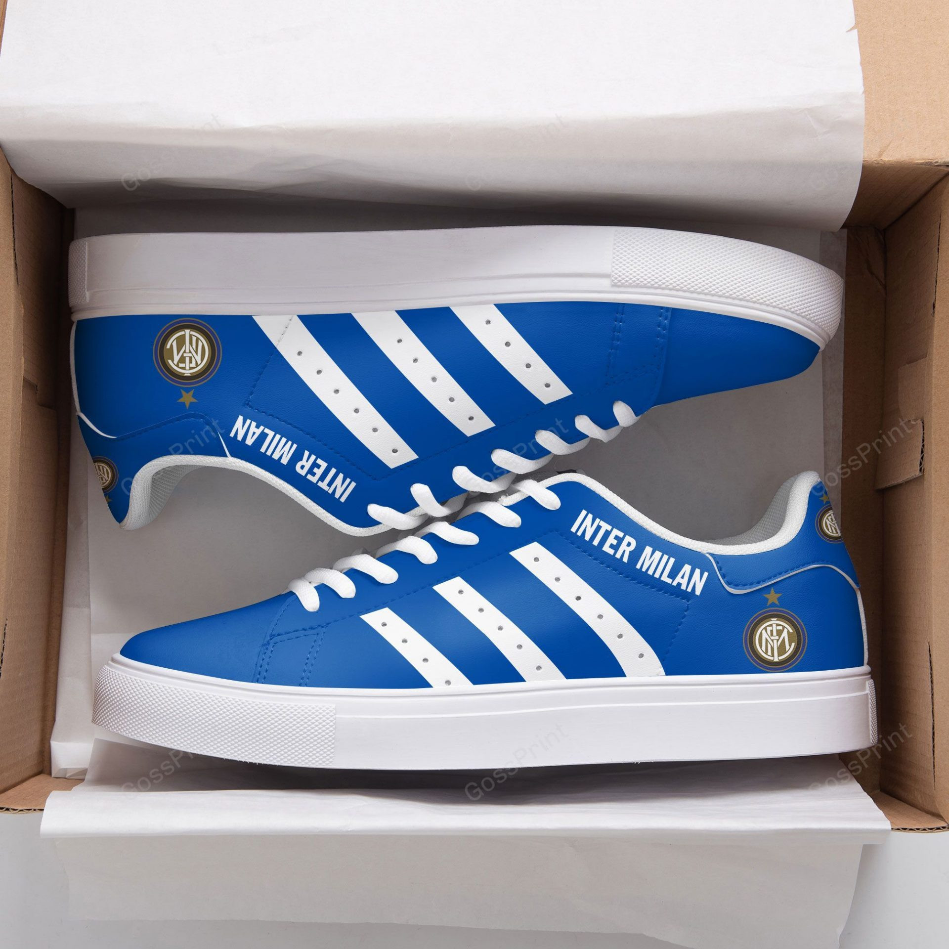 Inter Milan Blue White Stan Smith Shoes Ladies Men, Trendy Style Sneakers ST0801